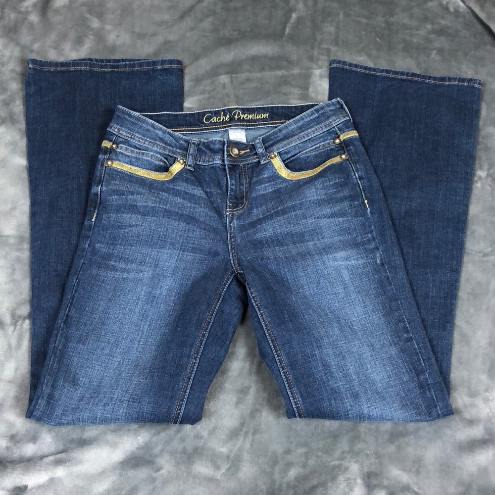 Cache Premium Gold Embellished Jeans 6